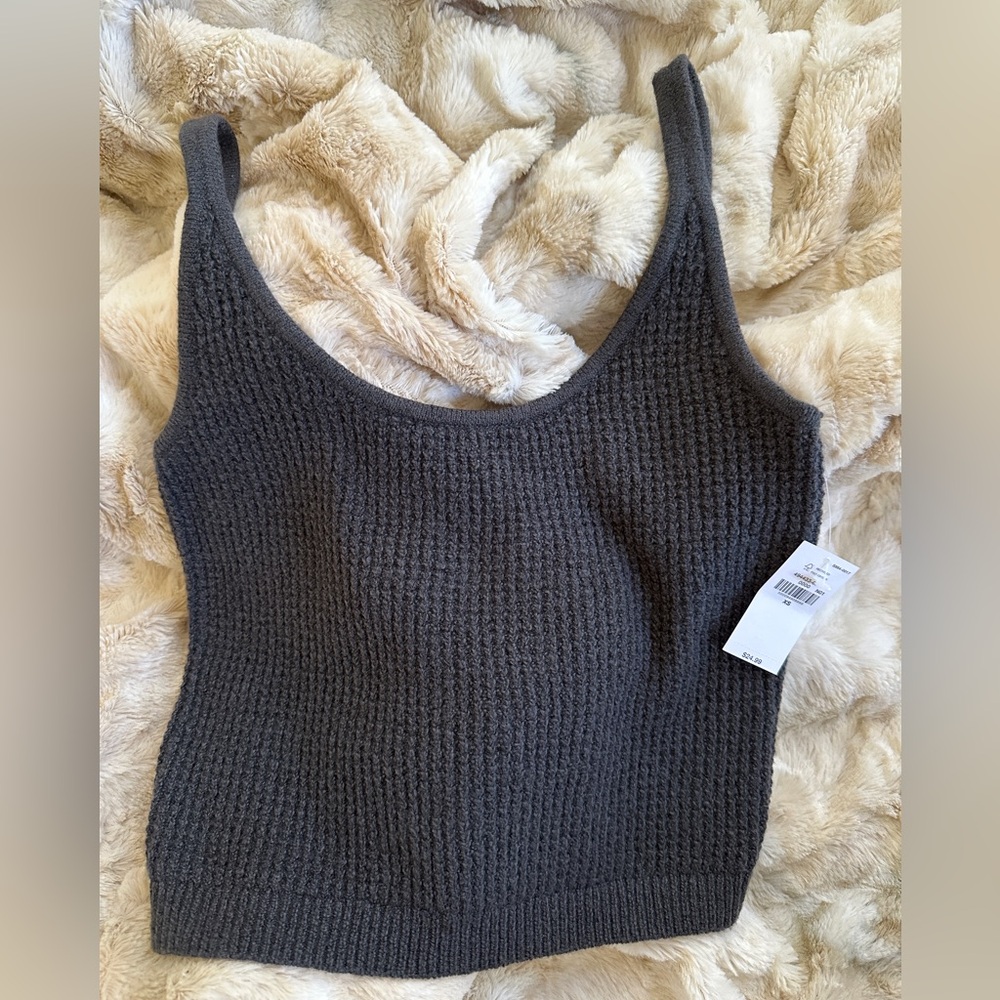 Cropped waffle knit lounge cami tank top